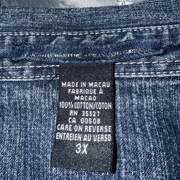 Vintage 90s Marithe Francois Girbaud 3XL Denim Shirt Jacket Blue Jean Appliqué - Picture 7 of 8